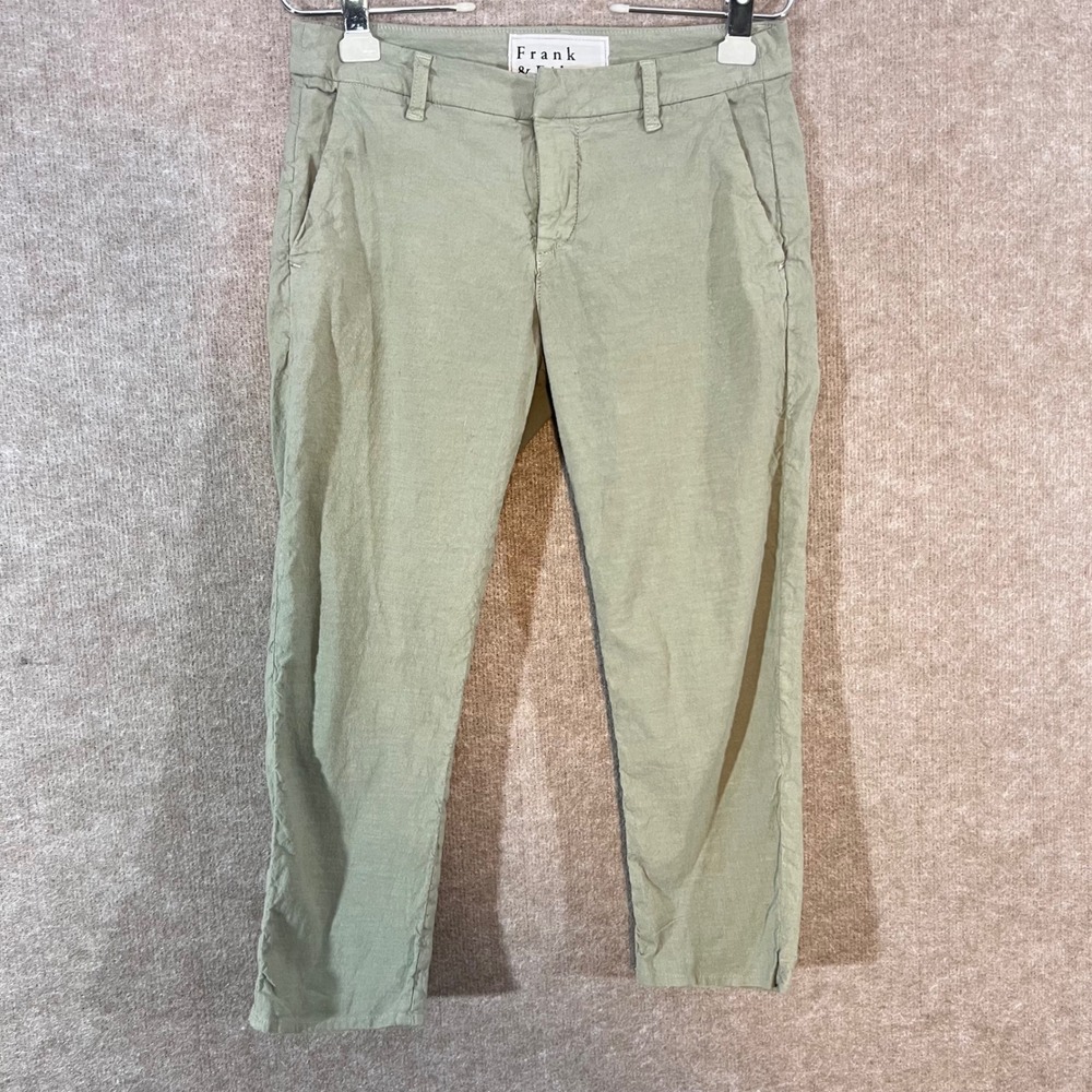 Frank & Eileen Wicklow Chino Pants Women 4 Green Cotton Linen Cropped Casual